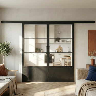 Dubbele stalen schuifdeur met koof Dex