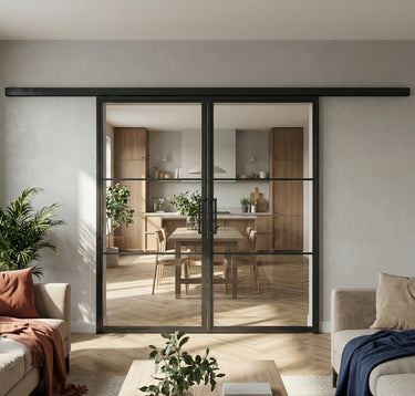 Dubbele stalen schuifdeur met koof Britt