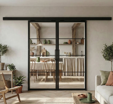 Dubbele stalen schuifdeur met koof Tess